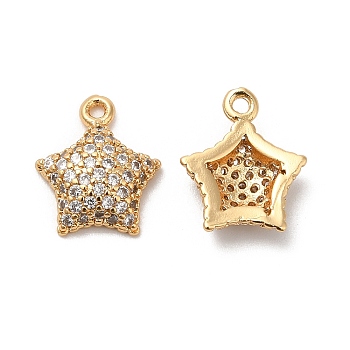 Plating Brass Micro Pave Cubic Zirconia Pendant, Star, Real 18K Gold Plated, 12.3x10.5x3.5mm, Hole: 1.2mm