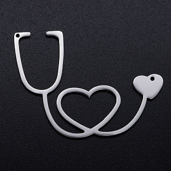 201 Stainless Steel Pendants, Stethoscope, Stainless Steel Color, 30x40x1mm, Hole: 1mm