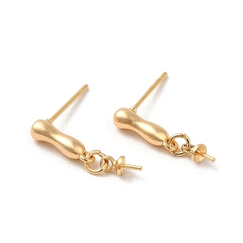 Brass Stud Earring Findings, with 925 Sterling Silver Pins, for Half Drilled Beads, Real 18K Gold Plated, 18.5mm, Pin: 12x0.8mm and 0.6mm(for Half Drilled Beads)