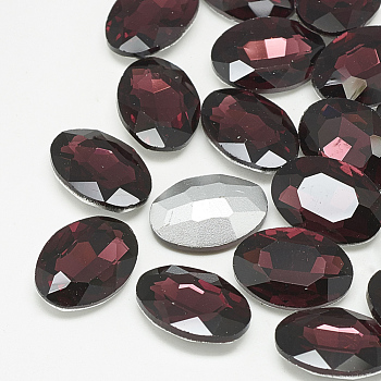 Pointed Back Glass Rhinestone Cabochons, Back Plated, Faceted, Oval, Burgundy, 12x10x5mm