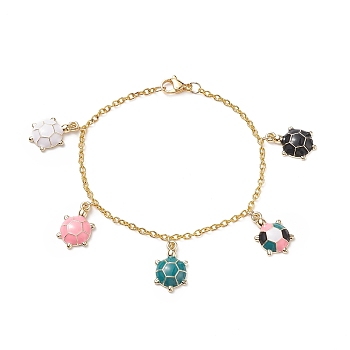Alloy Enamel Tortoise Charm Bracelets with Iron Cable Chains for Women, Colorful, 7-3/4 inch(19.8cm)