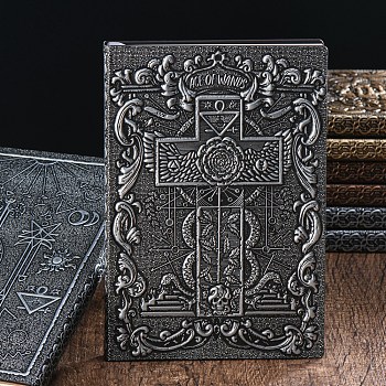 3D Embossed PU Leather Notebook, A5 Tarot Card Ace of Wands Pattern Journal, for School Office Supplies, Antique Silver, 215x145mm