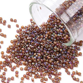 TOHO Round Seed Beads, Japanese Seed Beads, (177F) Transparent AB Frost Smoky Topaz, 15/0, 1.5mm, Hole: 0.7mm, about 135000pcs/pound