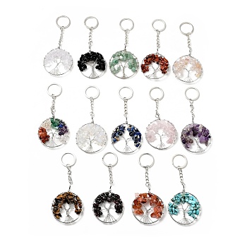 Tree of Life Natural & Synthetic Gemstone Keychain, Stone Lucky Pendant Keychain, Lead Free & Cadmium Free, 11.8~12cm