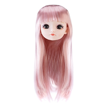 Plastic Doll Head, with Long Hairstyle, for Female BJD Doll Accessories Making, Pink, 150mm