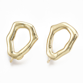 Brass Stud Earring Findings, with Loop, Real 18K Gold Plated, 22x15.5mm, Hole: 1mm, Pin: 0.7mm