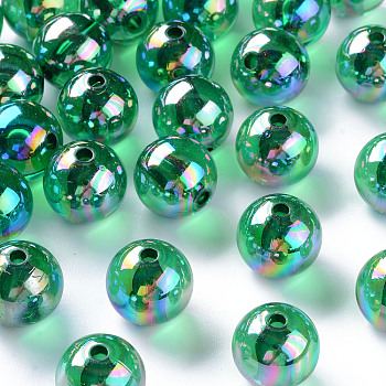 Transparent Acrylic Beads, AB Color Plated, Round, Green, 16x15mm, Hole: 2.8mm