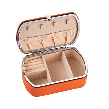 PU Leather Jewelry Storage Box, with Velvet Lining, Column, Dark Orange, 3-3/4x5-3/4x2 inch(9.5x14.6x5cm)