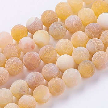Natural Weathered Agate Beads Strands, Dyed, Frosted, Round, Orange, 6mm, Hole: 1mm, about 64pcs/strand, 13.6 inch