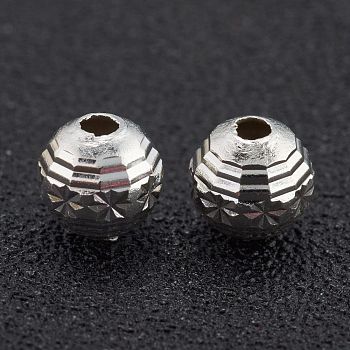 Brass Beads, Long-Lasting Plated, Faceted, Round, 925 Sterling Silver Plated, 6mm, Hole: 1mm