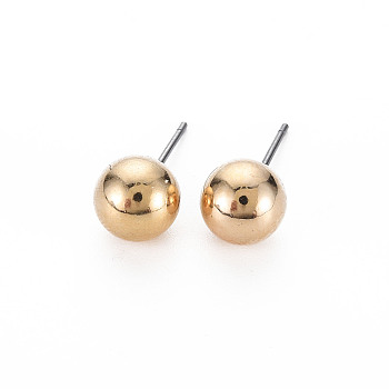 ABS Plastic Pearl Ball Stud Earrings for Women, Cadmium Free & Lead Free, Light Gold, 8mm, Pin: 0.6mm