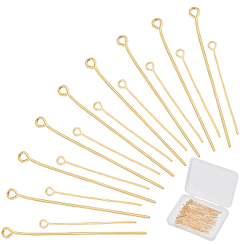 100Pcs 2 Style Brass Eye Pins, Real 18K Gold Plated, 30~45mm, Hole: 1.6~2mm, 50pcs/style