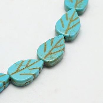 Synthetical Dyed Turquoise Leaf Bead Strand, Turquoise, 14x9x4mm, Hole: 1mm, about 28pcs/strand, 15.3 inch