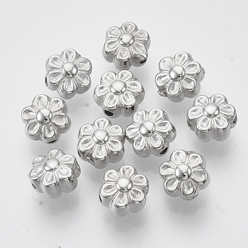 CCB Plastic Beads, Flower, Platinum, 7.5x7x5mm, Hole: 1.2mm