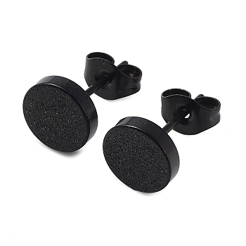 304 Stainless Steel Flat Round Stud Earrings, Black, 8mm, Pin: 0.7mm