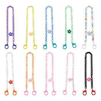 Biyun 10Pcs 10 Colors Eyeglasses Chains, Neck Strap for Eyeglasses, with Acrylic Cable Chains, Flower Pendants, Mixed Color, 22.72 inch(57.7cm), 1pc/color