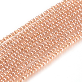Electroplate Glass Beads Strands, Round, Pear Luster Plated, Light Salmon, 2mm, Hole: 0.6mm, about 180pcs/strand, 14.17 inch(36cm)