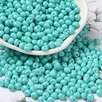 6/0 Opaque Baking Paint Glass Seed Beads, Teardrop, Dark Turquoise, 4.5~5x4x3~3.5mm, Hole: 0.9mm, about 5625Pcs/Pound