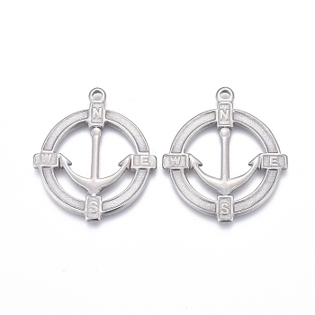 304 Stainless Steel Pendants, Laser Cut, Anchor, Stainless Steel Color, 28x25x1.5mm, Hole: 1.8mm