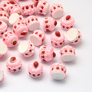 Strawberry Cake Resin Decoden Cabochons, with Random Color Bottom, Imitation Food, 16x15mm, Pink, 16x15mm