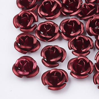 Aluminum Beads, Frosted, Long-Lasting Plated, 3-Petal Flower, Dark Red, 6x4.5mm, Hole: 0.8mm