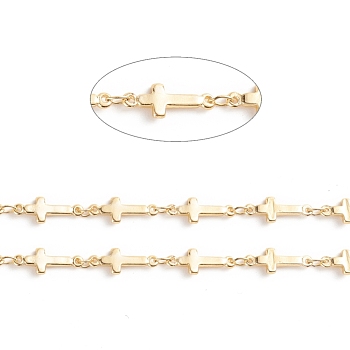 3.28 Feet Brass Sideways Cross Link Chains, Soldered, Long-Lasting Plated, Real 18K Gold Plated, 13.5x5x1.5mm
