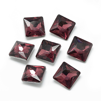 Pointed Back Glass Rhinestone Cabochons, Back Plated, Faceted, Square, Dark Red, 8x8x3.5mm