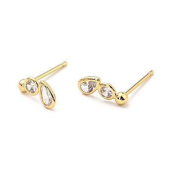 Clear Cubic Zirconia Teardrop Stud Earrings, Brass Jewelry for Women, Cadmium Free & Nickel Free & Lead Free, Real 18K Gold Plated, 10x5mm, Pin: 0.7mm