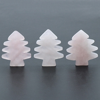 Natural Rose Quartz Home Diaplay Decorations, Christmas Tree, 40~42x32~35x5~8mm