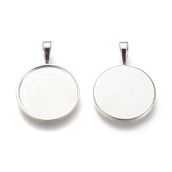 Alloy Pendant Cabochon Settings, Nickel Free, Real Platinum Plated, Flat Round, Tray: 25mm, 39x27x7.5mm, Hole: 9.5x6mm