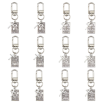 Alloy Tarot Pendants Decorations, with Alloy Swivel Clasps and Cross Charms, Rectangle, Antique Silver, 59mm, 6pcs/set, 2 sets/box