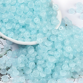 Transparent Colours Glass Seed Beads, Donut, Pale Turquoise, 6.5x3mm, Hole: 1.8mm, about 1363pcs/pound