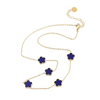 Golden 304 Stainless Steel Necklace, Resin Flower Necklaces, Blue, 15.67~15.87 inch(39.8~40.3cm)