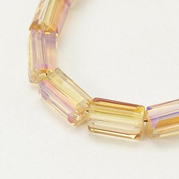 Electroplate Glass Beads, Full Rainbow Plated, Faceted, Cuboid, Orange, 8x4x4mm, Hole: 1mm