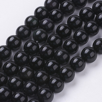 Natural Obsidian Beads Strands, Round, Grade AA, Black And Colorful, 10mm, about 39pcs/strand, 15.7 inch