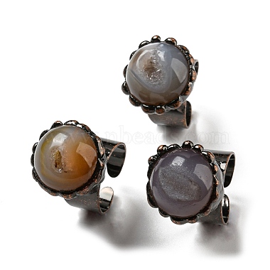 Flat Round Natural Agate Finger Rings