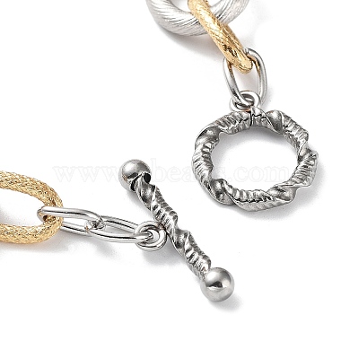 304 Stainless Steel Two Tone Circles Cable Chains Bracelets(BJEW-P304-01E-G)-2