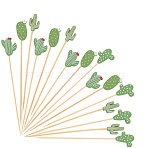 Disposable Bamboo Sticks, Cocktail Picks for Fruits, Appetizers & Cocktail, Cactus, 133~137mm, Cactus: 23~26x15~21.5x4.5~5mm, 100pcs/set(AJEW-CN0003-68A)