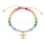 304 Stainless Steel Charm Bracelets, Gradient Color Glass Beaded Braided Bead Bracelets for Women, Golden, Angel & Fairy, Inner Diameter: 2-1/4~3-1/8 inch(5.65~8.05cm)(BJEW-JB12828-01)