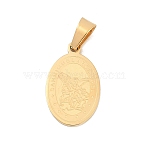 Ion Plating(IP) 304 Stainless Steel Pendants, Flat Oval with Archangel Michael, Real 18K Gold Plated, 21x13x1.5mm, Hole: 7x4.5mm(STAS-H356-07G)