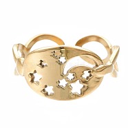 304 Stainless Steel Moon and Star Open Cuff Ring, Chunky Ring for Women, Golden, US Size 6 3/4(17.1mm)(RJEW-T023-12G)