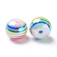 Stripe Resin Beads, AB Color, Rondelle, Colorful, 15.5~16x13.5~14.5mm, Hole: 2.5~3.5mm(RESI-B014-01B-10)