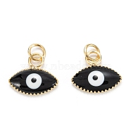 Brass Enamel Pendants, Real 18K Gold Plated, Long-Lasting Plated, Evil Eye, Black, 10x11x2mm, Hole: 2.6mm(KK-M220-03G-A)