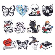 12Pcs 12 Style Skull & Rose & Heart & Mushroom & Butterfly Enamel Pin, Electrophoresis Black Alloy Halloween Badge for Backpack Clothes, Mixed Color, 22~35x20~30.5x1.5~9.5mm, Pin: 1~1.3mm, 1Pc/style(JEWB-SZ0001-80)