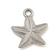 Non-Tarnish 304 Stainless Steel Pendants, Starfish Charm, Stainless Steel Color, 21.5x19x3mm, Hole: 3mm(STAS-I307-559P)