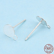 925 Sterling Silver Stud Earring Settings, with Horizontal Loops, Flat Pad, with S925 Stamp, Silver, 8x6mm, Hole: 1.2mm, Pin: 0.7mm(STER-T005-02A)