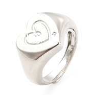 Rack Plating Brass Heart Singet Adjustable Ring for Women, Cadmium Free & Lead Free, Platinum, US Size 6 1/2(16.9mm)(RJEW-E064-02P)