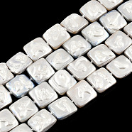 Plating Natural Freshwater Shell Beads Strands, Imitate Baroque Pearl Keshi Pearl Beads, Square, 10.5~12x10.5~12x3.5~4mm, Hole: 0.6mm, about 33~34pcs/strand, 15.04 inch~15.35 inch(38.2~39cm)(SHEL-N026-230A)