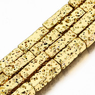 Electroplated Natural Lava Rock Beads Strands, Cuboid, Bumpy, Golden Plated, 12.5x4x4mm, Hole: 1mm, about 32pcs/strand, 15.75 inch(40cm)(G-T114-63G)