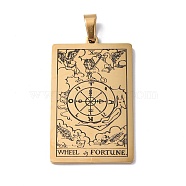 201 Stainless Steel Pendant, Golden, Rectangle with Tarot Pattern, The Wheel of Fortune X, 40x24x1.5mm, Hole: 4x7mm(STAS-B033-01G-10)